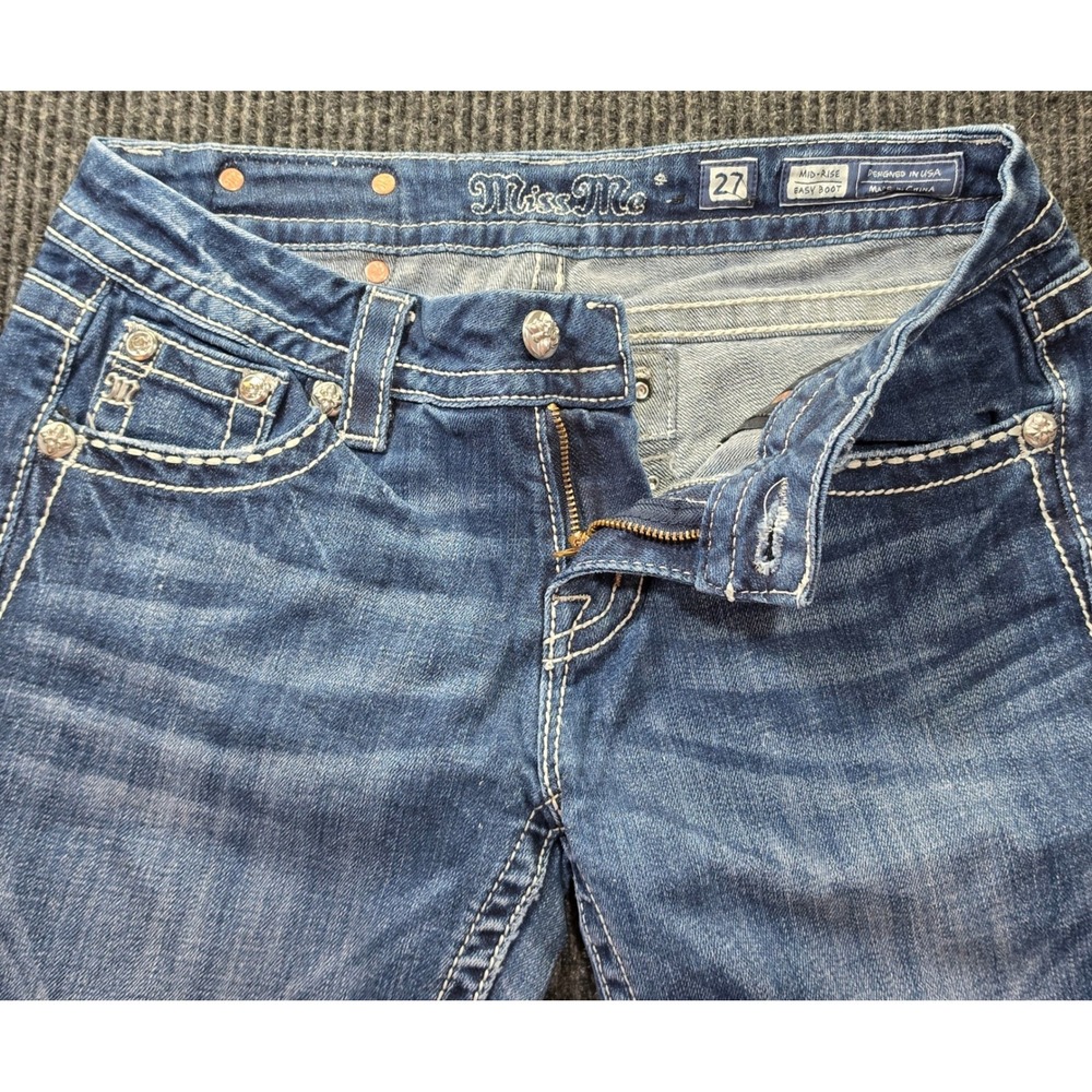 Miss Me Easy Boot Jeans Womens 27 Blue Excellent Mid Rise Dark Wash JE8281E2R